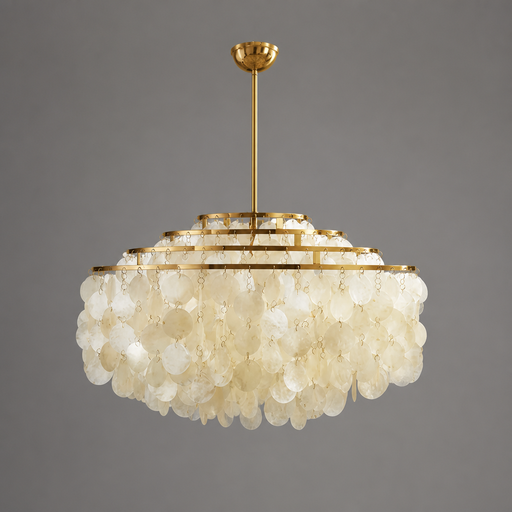 French Metal Shell Shade Chandelier - Image 9