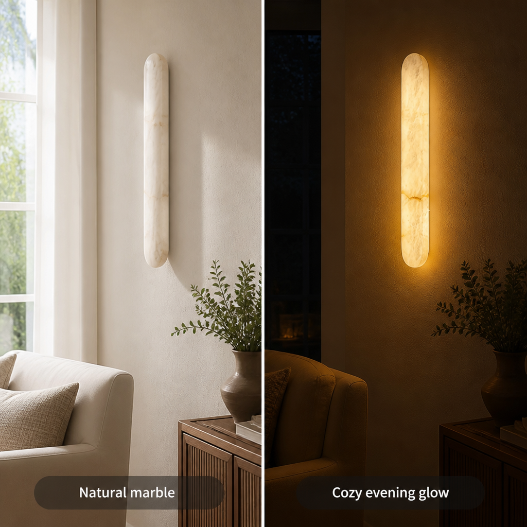 Minimalist Marble LED Long Oval Wall Sconce - Image 3
