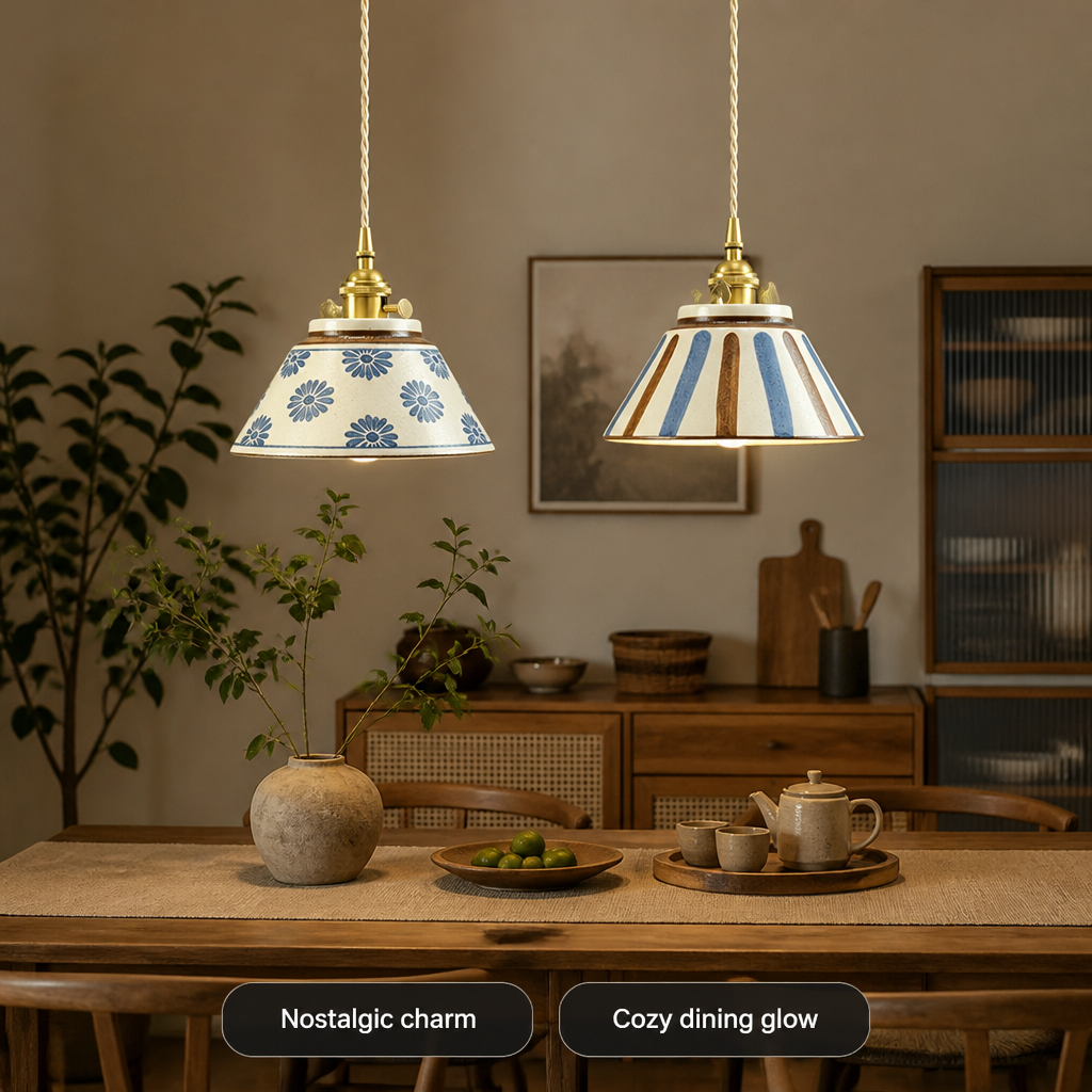Retro Blue & White Porcelain Pendant Light - Image 2