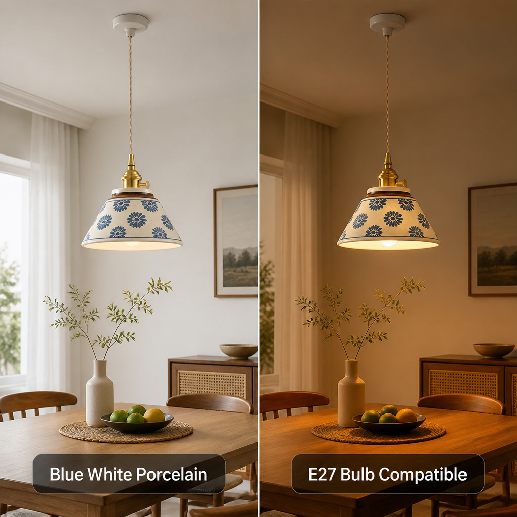 Retro Blue & White Porcelain Pendant Light - Image 3
