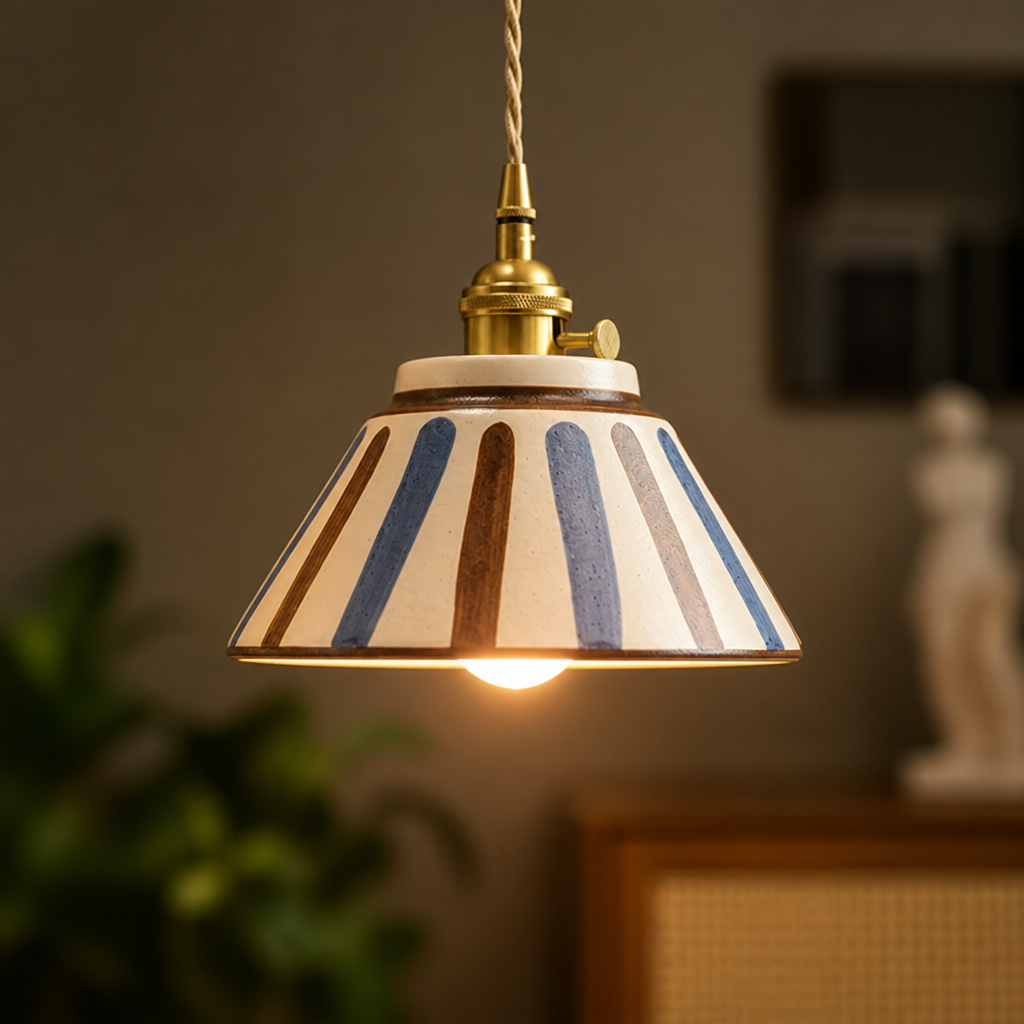 Retro Blue & White Porcelain Pendant Light - Image 4
