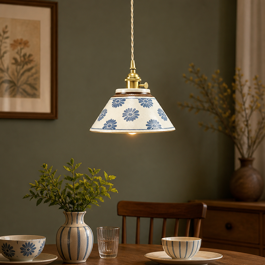 Retro Blue & White Porcelain Pendant Light - Image 7